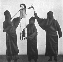 Bunraku puppet and puppeteers