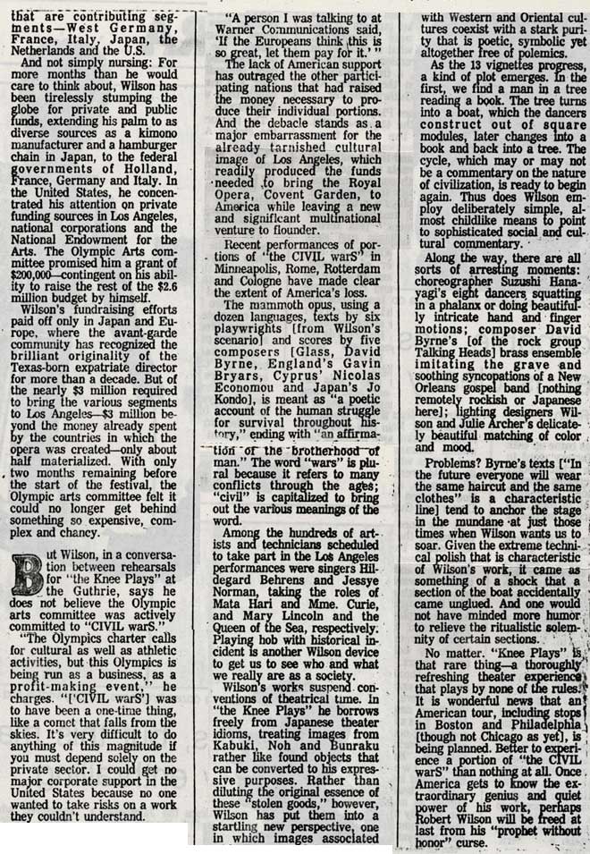 Indescribable, yes, but this man's theater is clearly enthralling, The Chicago Tribune, May 6, 1984