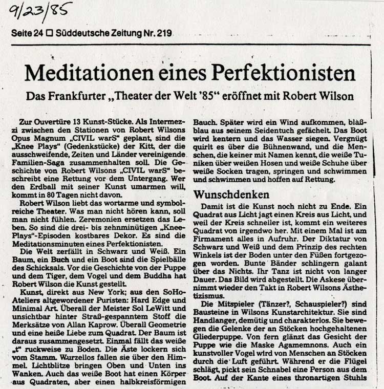 Meditationen eines Perfektionisten, Suddeutsche Zeitung Nr.219, September 23, 1985