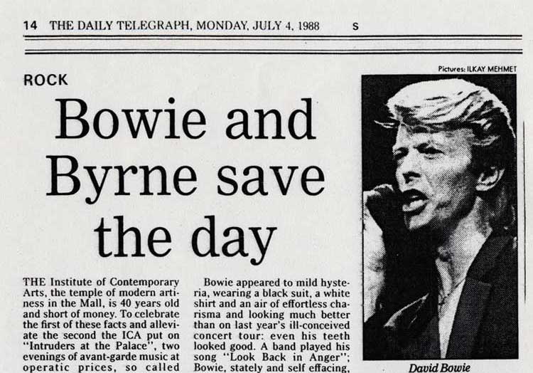 Bowie and Byrne save the day, The Daily Telegraph, July 4, 1988