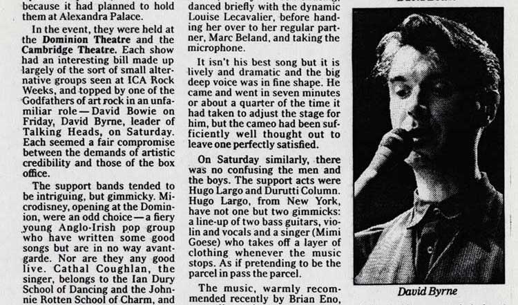 Bowie and Byrne save the day, The Daily Telegraph, July 4, 1988